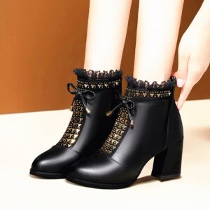 Women's Chunky Heel Fashion Round Toe High Martin Boots