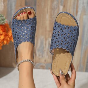 Plus Size Simple Casual Flower Cutout PU Mid Heel Women's Slippers