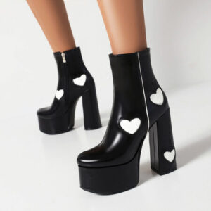 Plus Size Platform Women's Boots Heart-shaped Color Block High Heels
