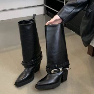 Autumn And Winter Pointed Toe Chunky Heel Knight Boots