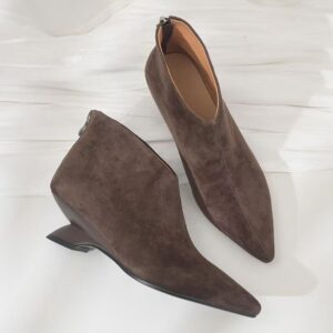 Short Boots French Pointed Toe Shaped Mid Heel Autumn And Winter Women