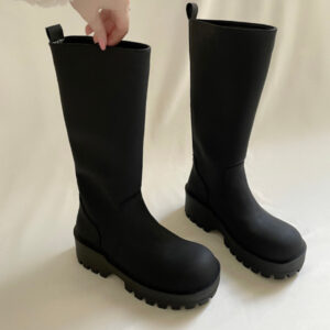 Black Fashion Women's Chunky Heel Ugly And Cute Big Boots