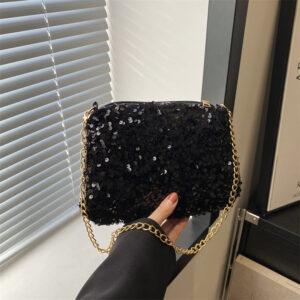 Contrast Color And Versatile Sequined Underarm Bag For Women