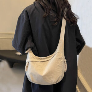Washed Wrinkled Nylon Shoulder Travel Messenger Bag